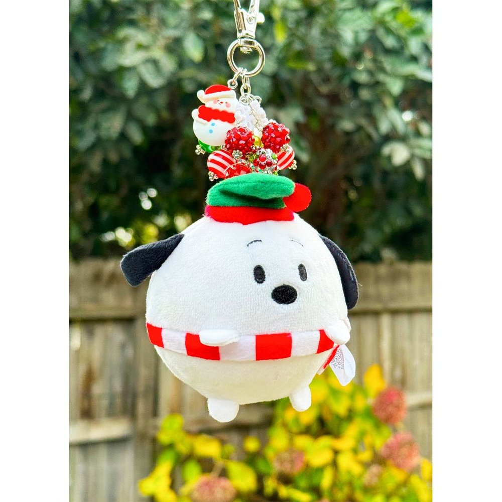 Peanuts Snoopy Christmas Winter Holiday Plush Keychain Bag Purse Charm View 3